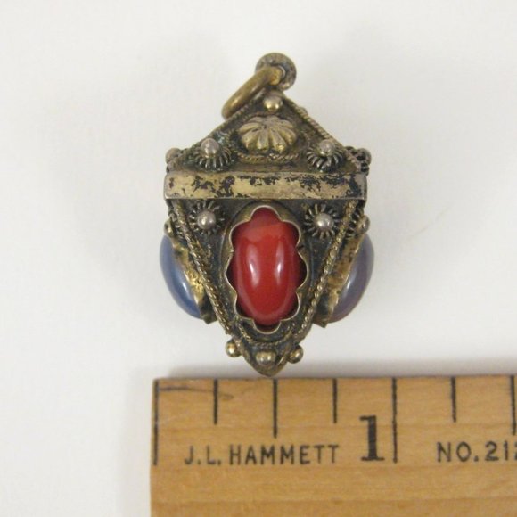 Orb Glass Orange Cabochon Silver Pendant ONLY Vintage Dangle Finials 1.2 Inch 1. - Picture 2 of 7